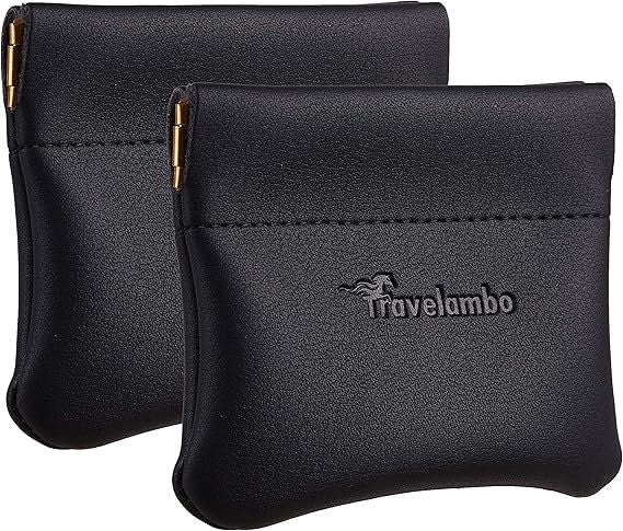 Leather Squeeze Coin Purse Pouch Change Holder For Men & Women 2 pcs set