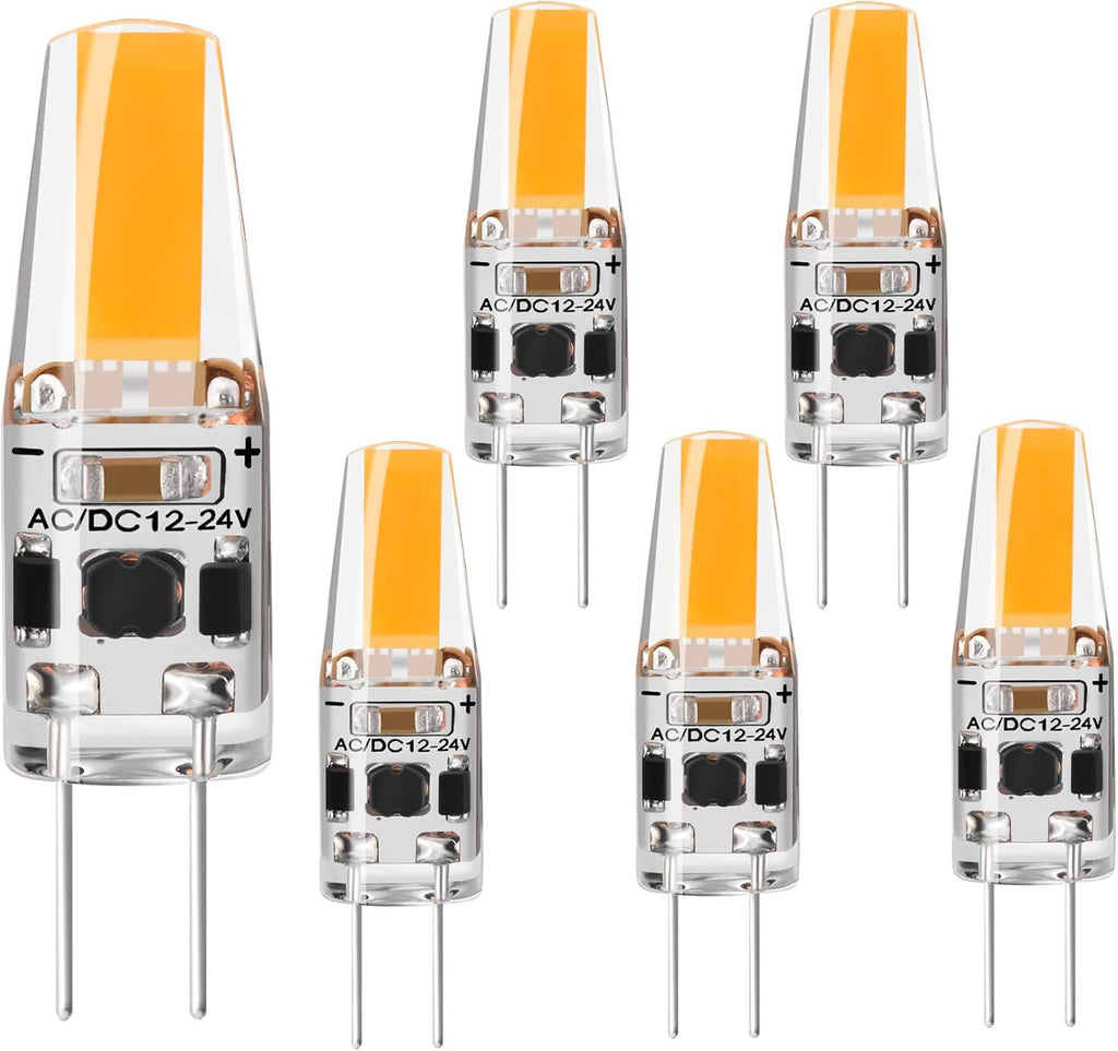 Led Bulb 2W, Warm White 3000K,AC/DC12V-24V 1505 COB Led Light Bulbs Equivalent to 20W T3 JC Type Bi-Pin G4 Base Halogen Bulb,6-Pack