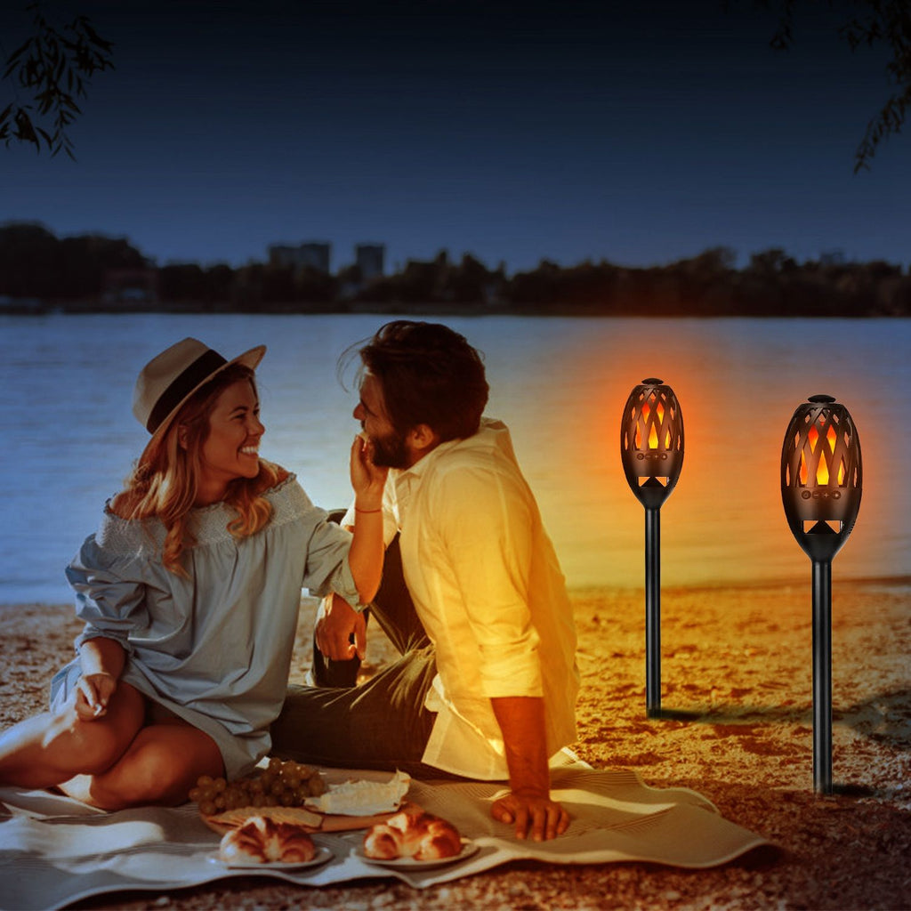 LED Flame Speakers Torch Wireless Speaker Waterproof Stereo Bass Speaker Outdoor Light-Up Speaker Atmosphere LED Flickers Night Light Patio Stake Lights/Lantern for Party Camping