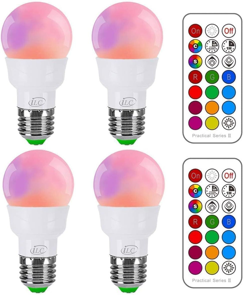 LED Light Bulb, Color Changing 40W Equivalent, Daylight White, 450LM Dimmable 5W E26 Screw Base RGBW, Mood Light Bulb - 12 Color Choices - Timing Infrared Remote Control Included (4 Pack)