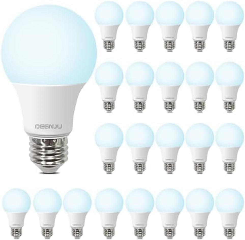 LED Light Bulbs Daylight 5000K, 60 Watt Equivalent LED Bulbs, A19 Standard Bulbs, 800 LM, 15000 Hours, E26 Base, Non-Dimmable, 8W LED Bulbs for Bedroom Living Room 24 Pack