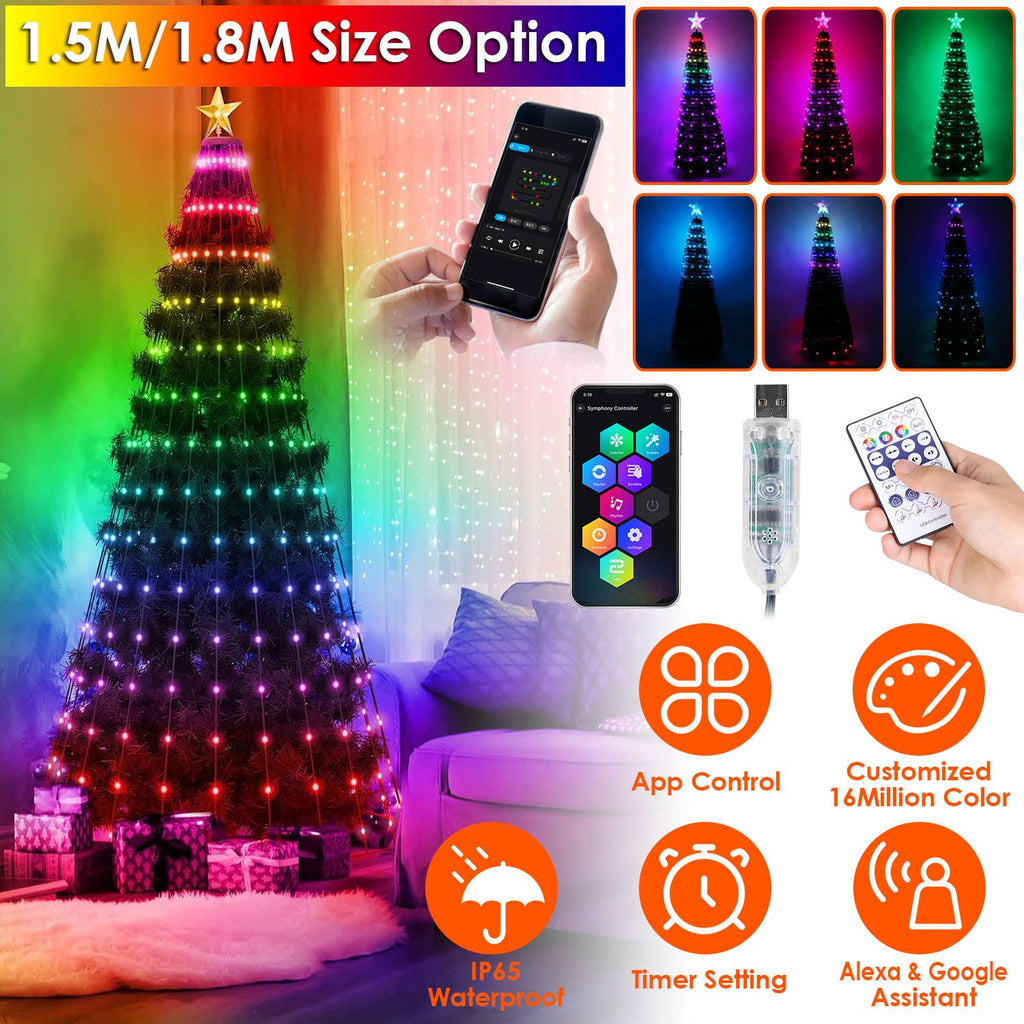 LED Lights Collapsible Christmas Tree Light with Remote App Control IP65 Waterproof Customized Multi-Color Mode Timer Setting Work with Alexa Google