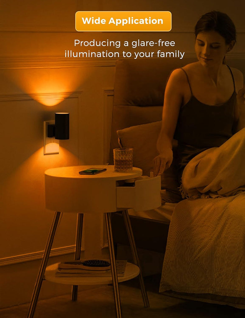 LED Night Light, Amber Nightlight, Dimmable Night Light, Light Sensor, Yellow Nightlight, 0-100LM, Sleep Light for Kids, Soft & Warm Light for Bedroom, Bathroom, 2 Pack