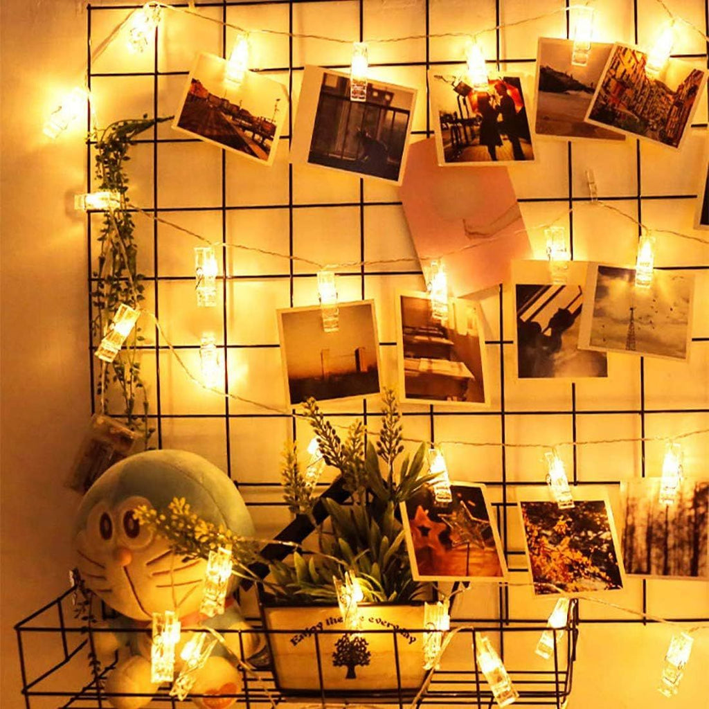 LED Photo Clip Copper String Lights Starry Fairy Warm White Lights Battery Powered for Hang Pictures Cards Bedroom Wall Decorations Christmas Patio Halloween Thanksgiving Wedding Party Décor