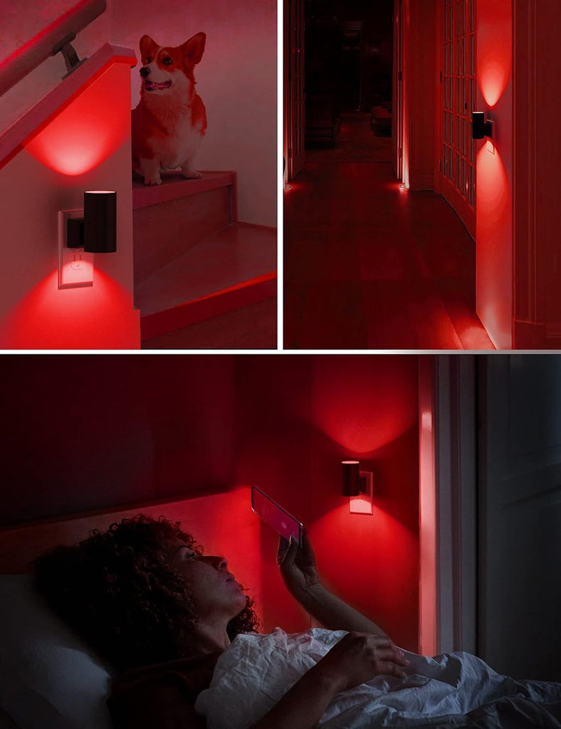 LED Red Night Light, Night Lights Plug into Wall, LED Night Lights with Light Sensor, Sleep Aid Red, Dimmable Night Light for Christmas, Holiday Decor, Hallway, Bedroom, 2 Pack