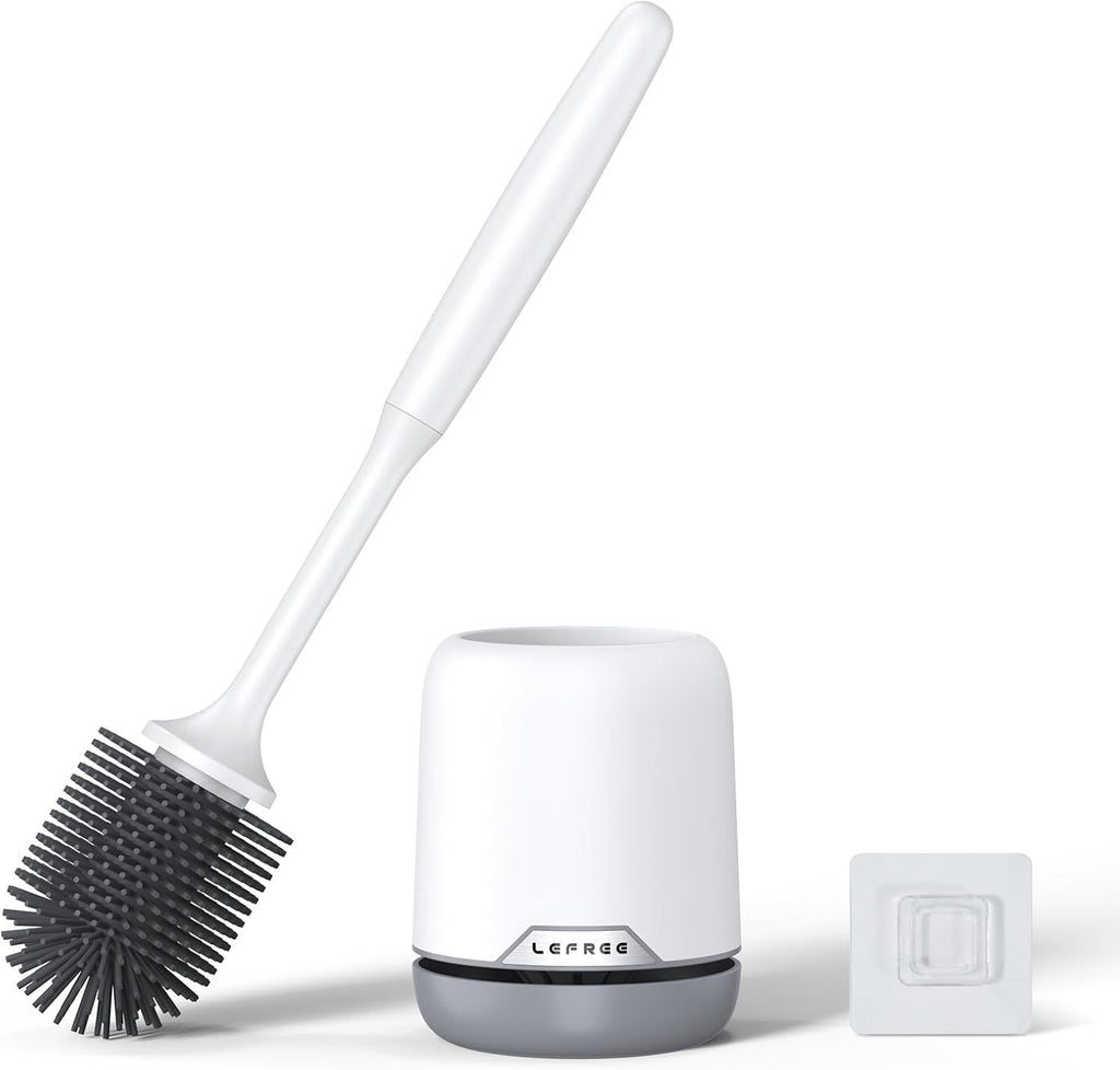 Lefree Silicone Toilet Brush and Holder, Bathroom Cleaner Brush Set, Non-Slip Handle Toilet Bowl Brush with TPR Soft Bristle, Wall Mounted/Floor Standing