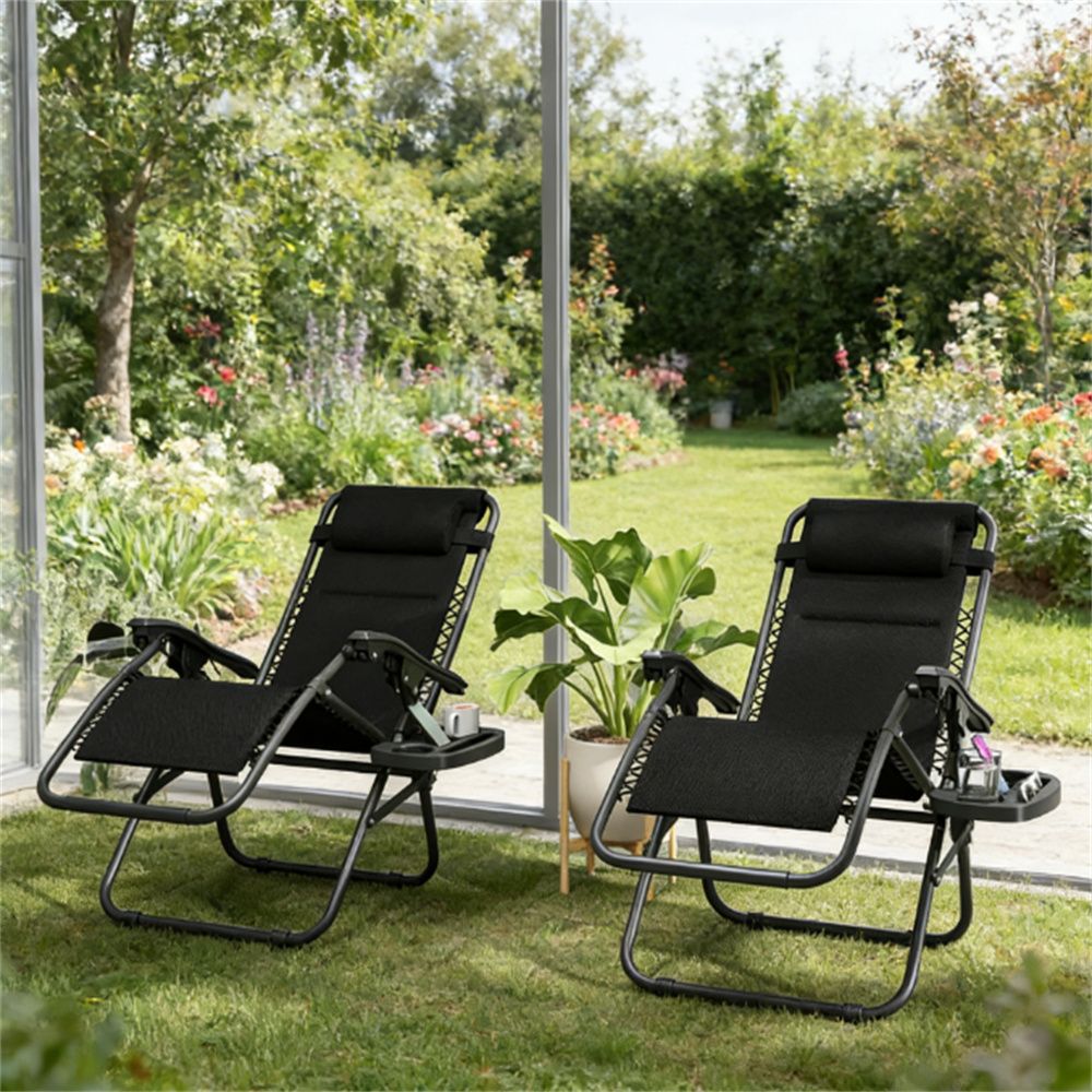 Leisure chair, 2-piece folding, outdoor chair, courtyard chair, black