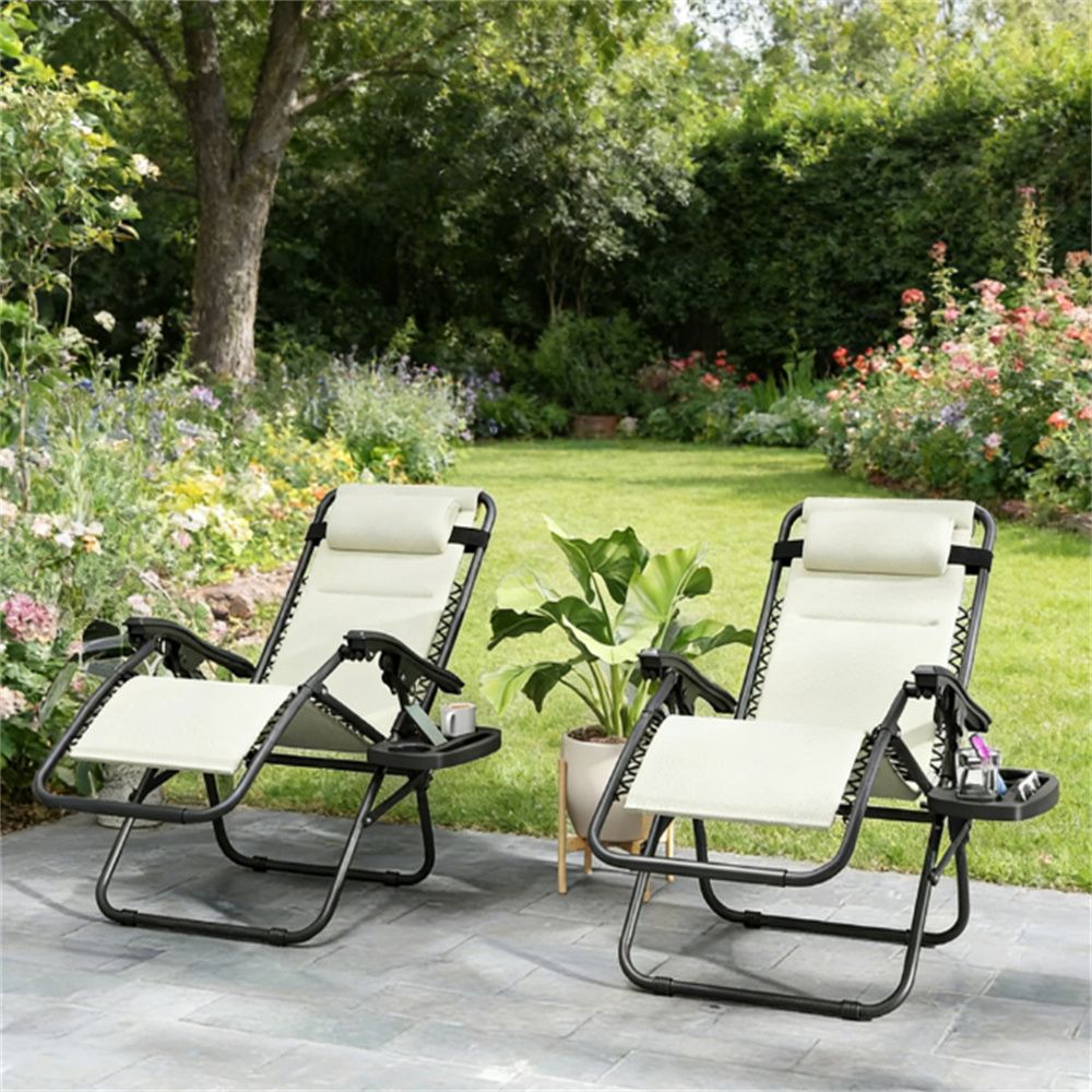 Leisure chair, 2-piece folding, outdoor chair, courtyard chair, cream