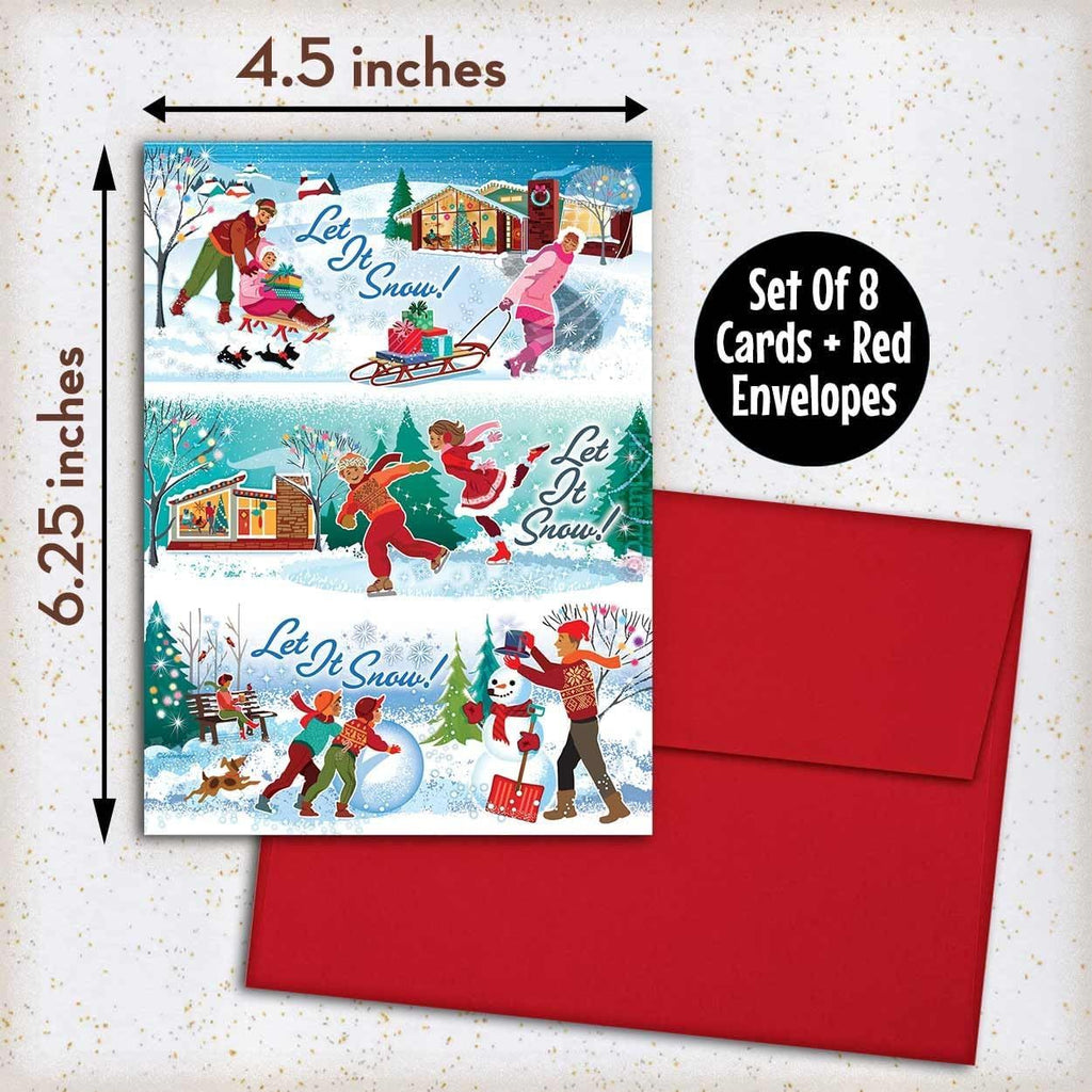 Let It Snow Retro Christmas Cards - Package of 8 Cards with Envelopes