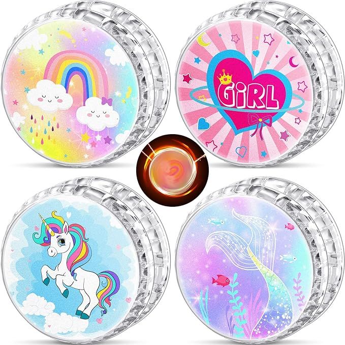 Lewtemi 4 Pack Yo Yo for Kids LED Light up Beginner Responsive Ball Toys Unicorn Pink Rainbow Heart Mermaid Yoyo for Kids Girls Ages 6-12 Gifts