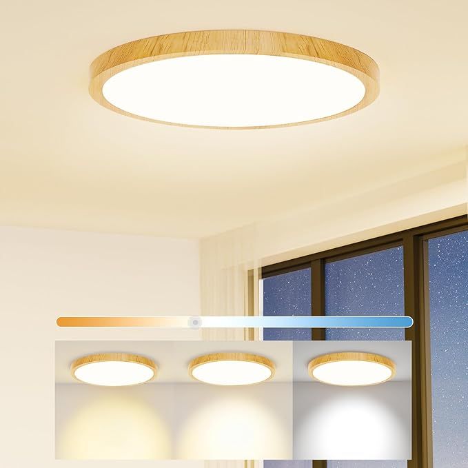 Light Fixtures Ceiling Mount: 12 Inch 24W Wood Grain Dimmable LED Ceiling Light 3000K-4000K-6000K Selectable Flat Low Profile Round Ceiling Lights for Bedroom Laundry Closet Hallway Office