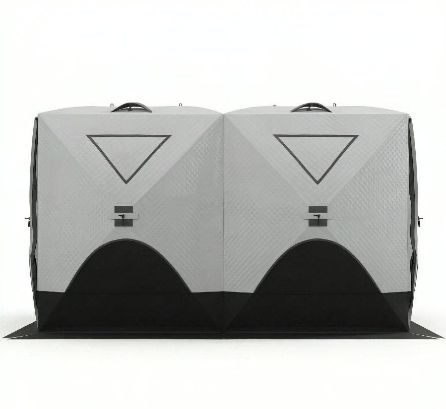 Light Gray 5-8 Person Ice Fishing Shelter Pop-Up Ice Shanty Tent Insulated Portable Tent with 2 Doors And Carrying Bag