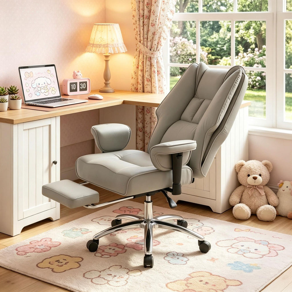 Light Gray Ergonomic Office Chair High Back Reclining Desk Chair with Adjustable Armrests Pet Friendly Faux Leather