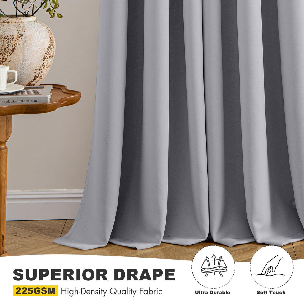 Light Grey Blackout Curtains for Bedroom Living Room 63 Inches Long 2 Panels, Thermal Insulated Room Darkening Drapes Solid Grommet Noise Reduction Light Blocking Window Treatments 40x63 Inch