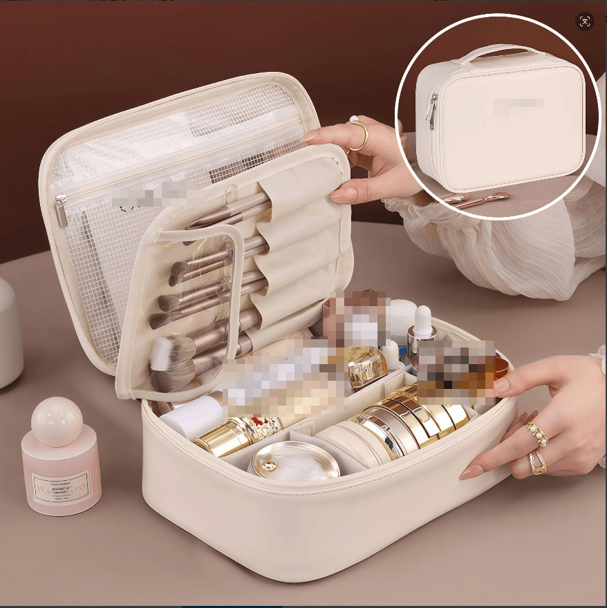 Light luxury partition PU makeup bag, flip brush bag, large capacity skincare storage bag, portable travel toiletry bag