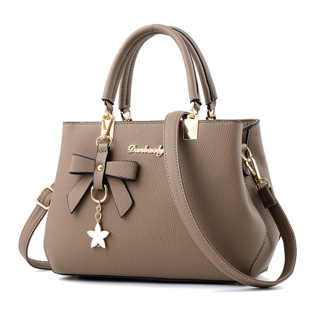 Light Luxury Women's Bag with Litchi Grain, Handbag with Bow Charm, Large-Capacity Shoulder & Crossbody Bag for Daily Commute & All-Match Outfits