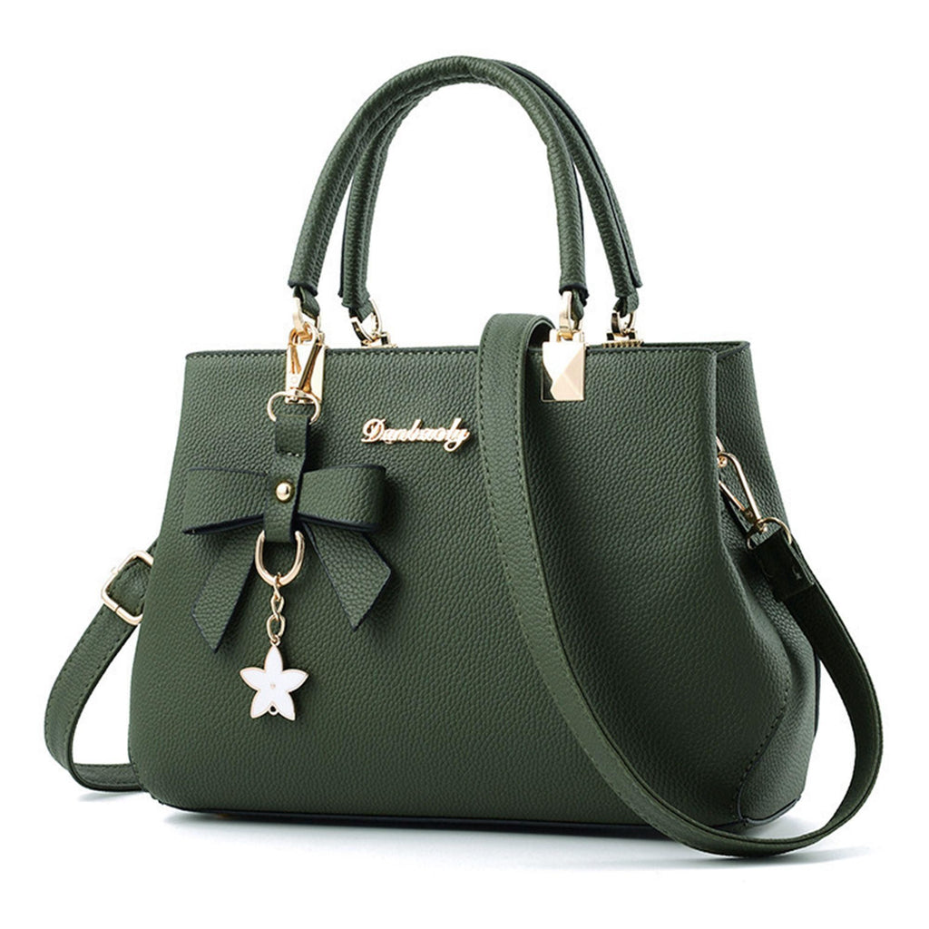 Light Luxury Women's Bag with Litchi Grain, Handbag with Bow Charm, Large-Capacity Shoulder & Crossbody Bag for Daily Commute & All-Match Outfits