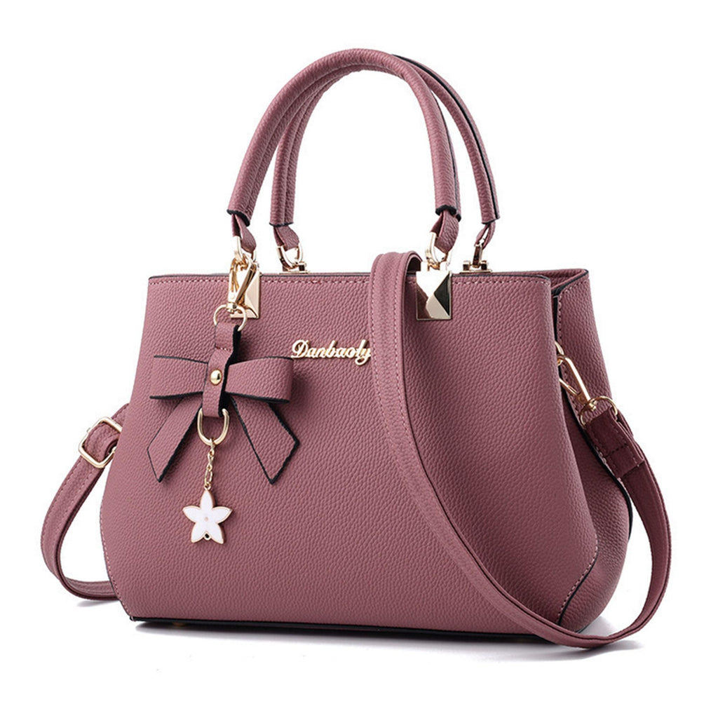 Light Luxury Women's Bag with Litchi Grain, Handbag with Bow Charm, Large-Capacity Shoulder & Crossbody Bag for Daily Commute & All-Match Outfits