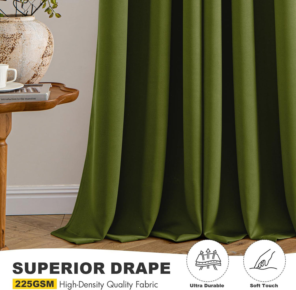 Light Olive Green Blackout Curtains for Bedroom Living Room 63 Inches Long 2 panels, Thermal Insulated Room Darkening Drapes Grommet Top Noise Reducing Light Blocking Window Curtains 40x63 Inch
