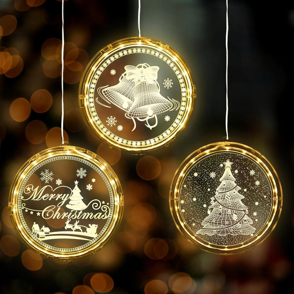 Light Up Window Christmas Decorations - Pack of 3, Battery Operated | Santa, Reindeers and Christmas Tree for Christmas Decorations | Christmas Hanging Lights, Merry Christmas Light Up Sign