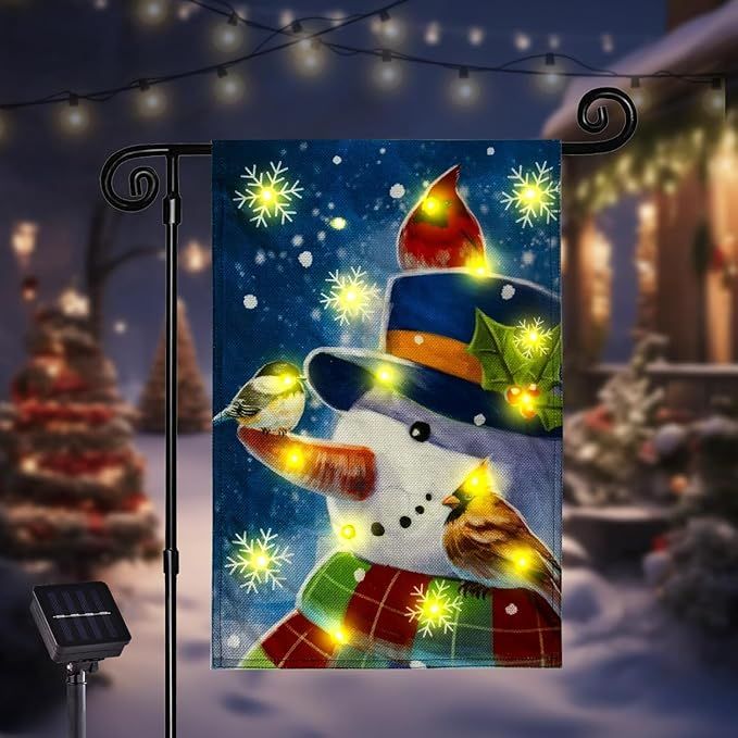 Lights Garden Flag,Double Sided Christmas LED Outdoor Yard Flag for Winter Outdoor Decoration (Snow, 28 * 40)
