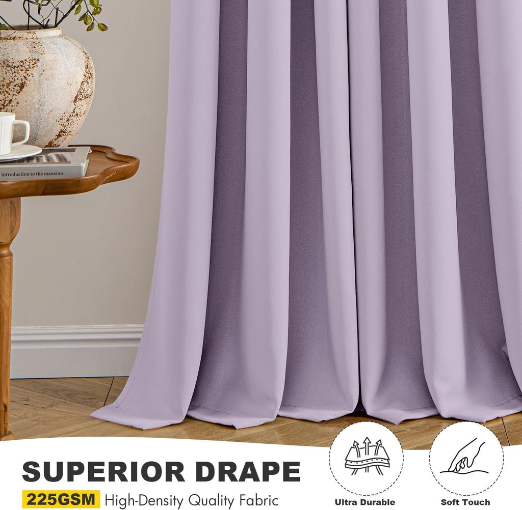 Lilac Blackout Curtains for Bedroom Living Room 63 Inches Long 2 Panels, Thermal Insulated Room Darkening Drapes Solid Grommet Noise Reduction Light Blocking Window Treatments 40x63 Inch