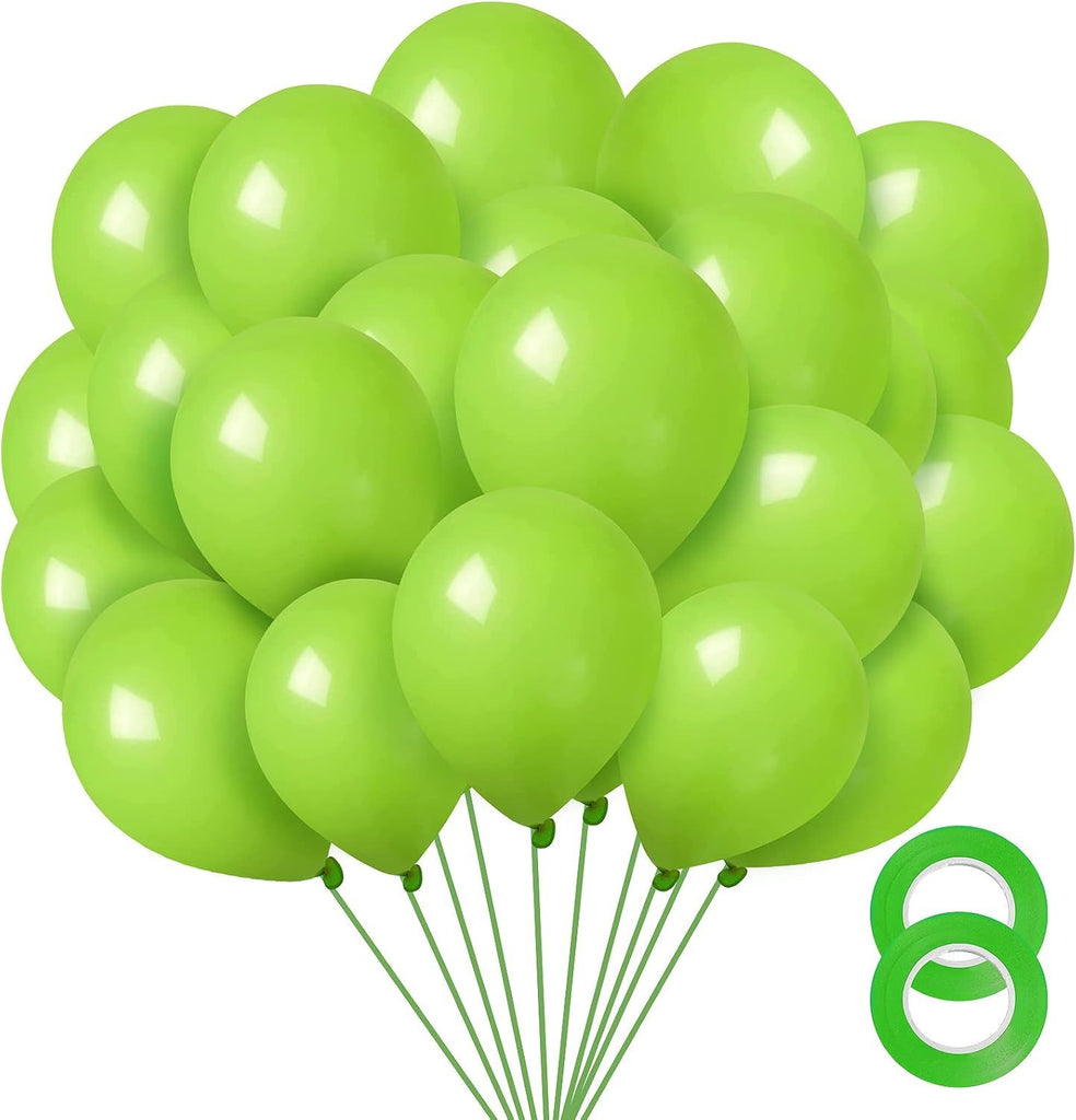 Lime Green Balloons 12 inch, 100 Pack Light Green Latex Balloons for Baby Shower Birthday Jungle Safari Dinosaur Theme Party Decorations (with Green Ribbon)