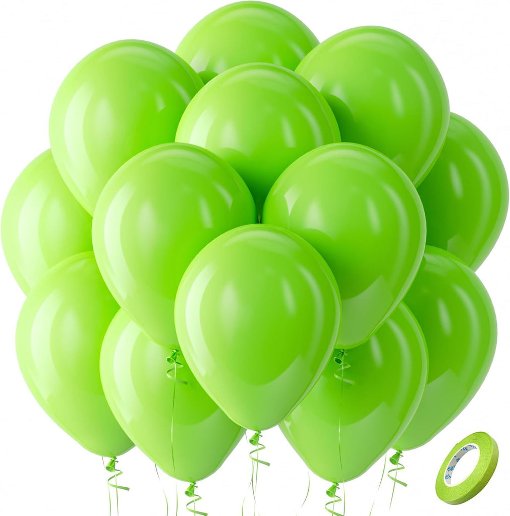 Lime Green Latex Party Balloons - 100 Pack 12 inch Light Green Balloons Round Helium Fruit Green Balloons for Birthday Dinosaur Jungle Bridal Shower Halloween Party Decoration