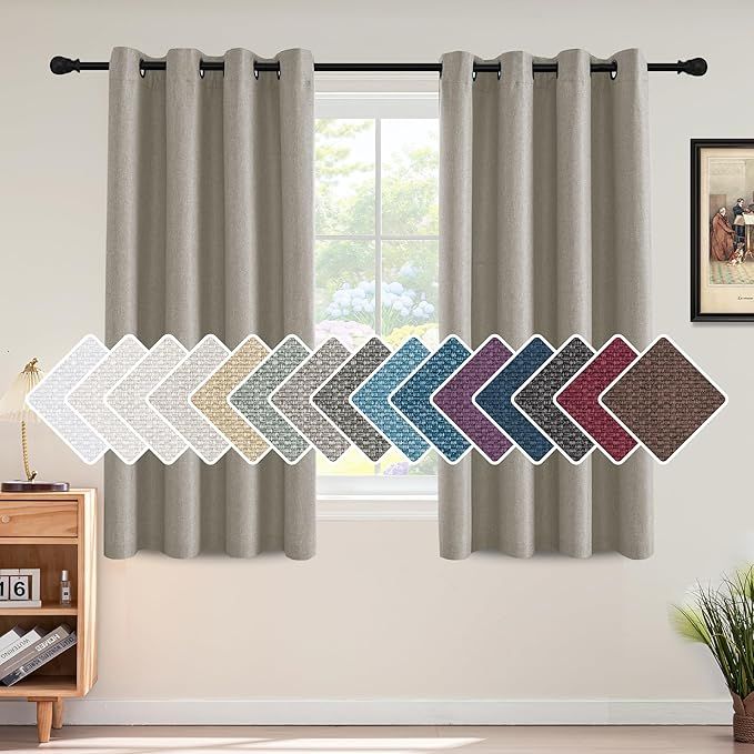 Linen Blackout Curtain 54 Inches Long for Bedroom/Living Room Thermal Insulated Grommet Linen Look Curtain Drapes Primitive Textured Burlap Effect Window Drapes 1 Panel - Heather Taupe