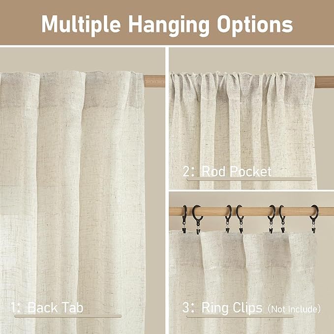 Linen Curtains 40 Inch Length 2 Panels Cream Ivory Semi Sheer Light