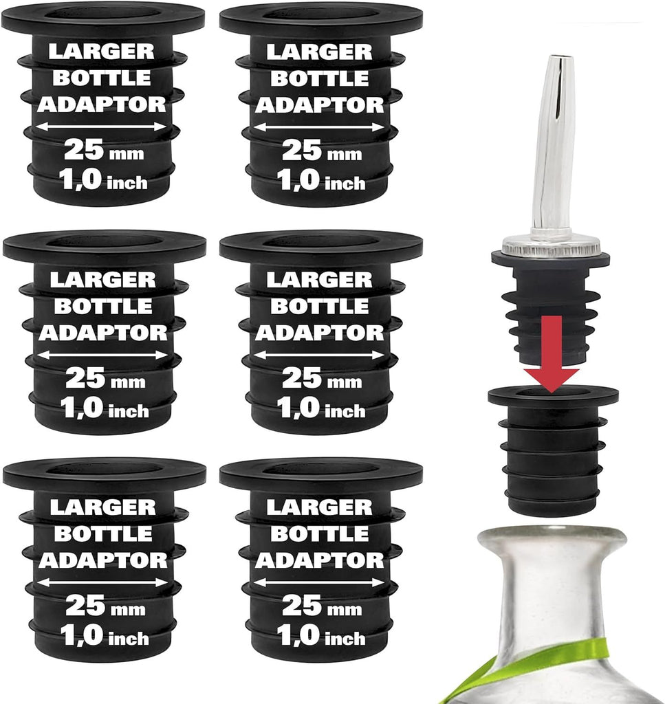 Liquor Pourer Adapters - 6 Pieces Set, Perfect for Large Olive Oil Bottles and Liquor Bottles - Up to 1 Inch/25mm Neck Converts Any Spout into a Large Pour Spout