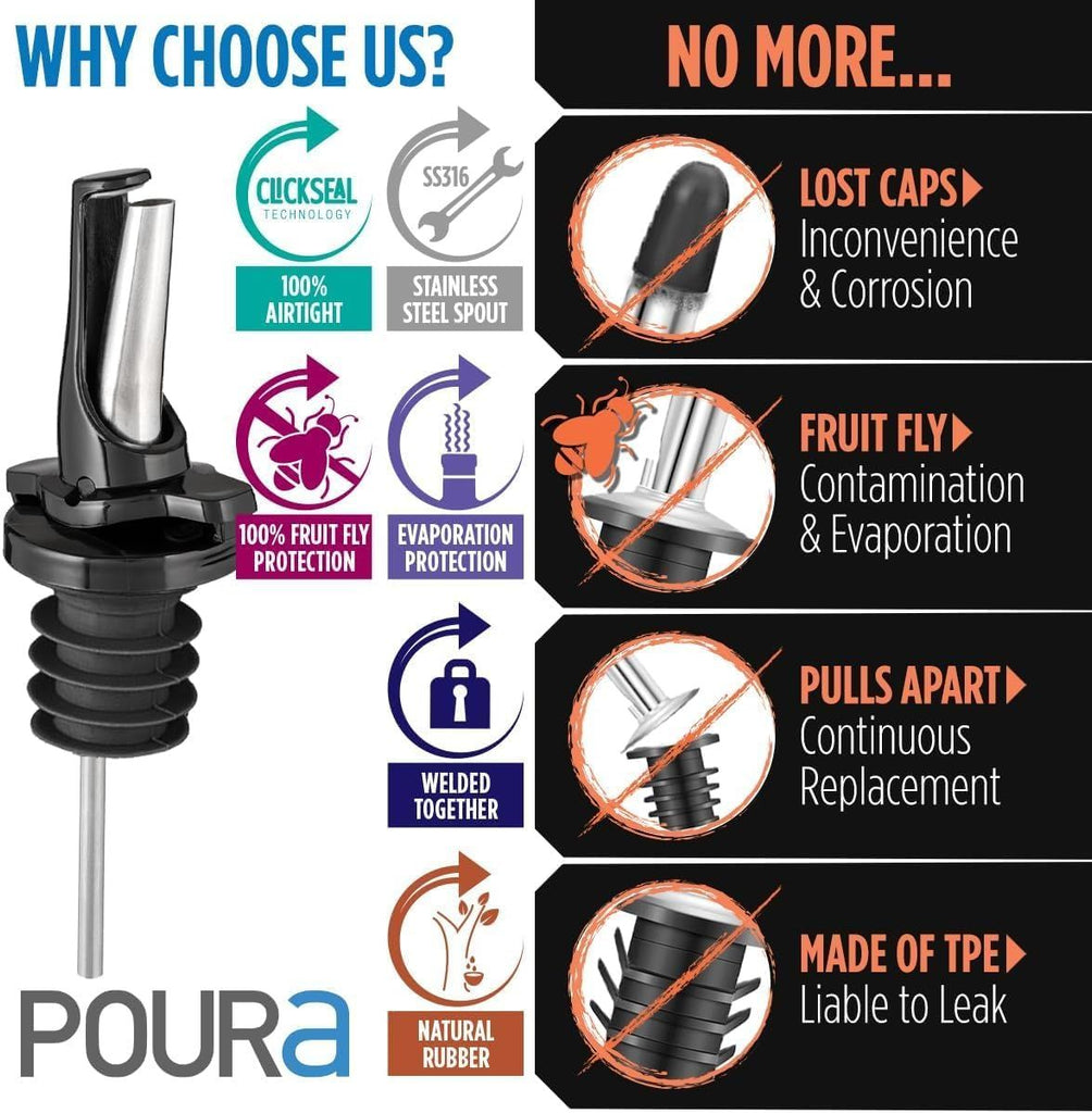 Liquor Pourer Adapters 6 Pack – BPA Free Natural Rubber – Fits Large Bottles up to 1 Inch Neck – Convert Oil or Liquor Pour Spouts – Secure Fit for XL Bottles – Black