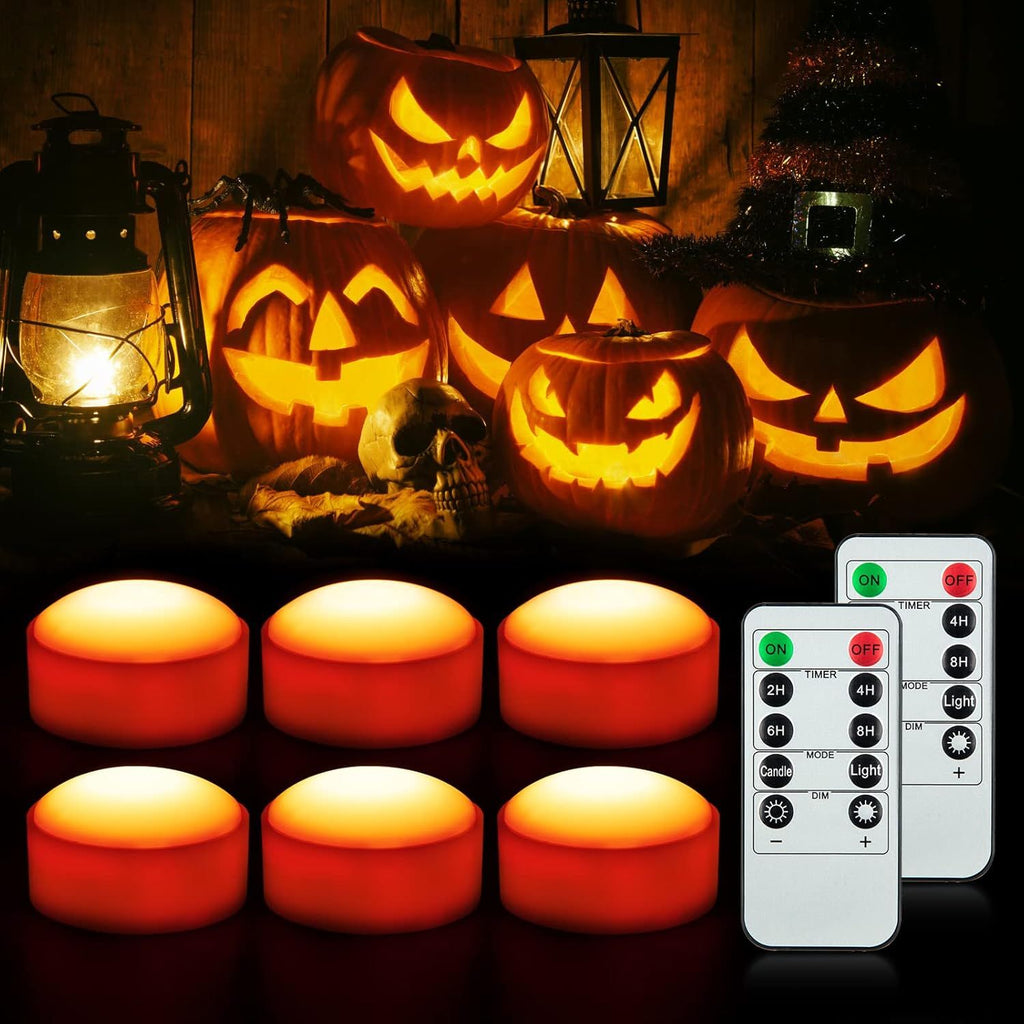 Litake LED Flameless Pumpkin Lights with Remote,Flickering Jack-O-Lantern Lights with Timer,Battery Operated Dimmable Halloween Candle Light for Halloween Indoor/Oudoor Decorations,6 Packs