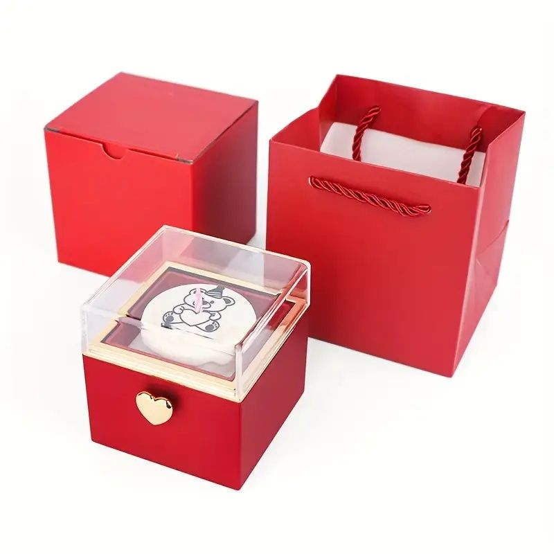 Little Bear Cake Bear Surprise Rotating Jewelry Box (does Not Include Necklace And Ring), Comes with A Candle As A Gift, A Romantic Gift Box, Suitable for Girlfriend's Birthday, Valentine's Day Or Pro