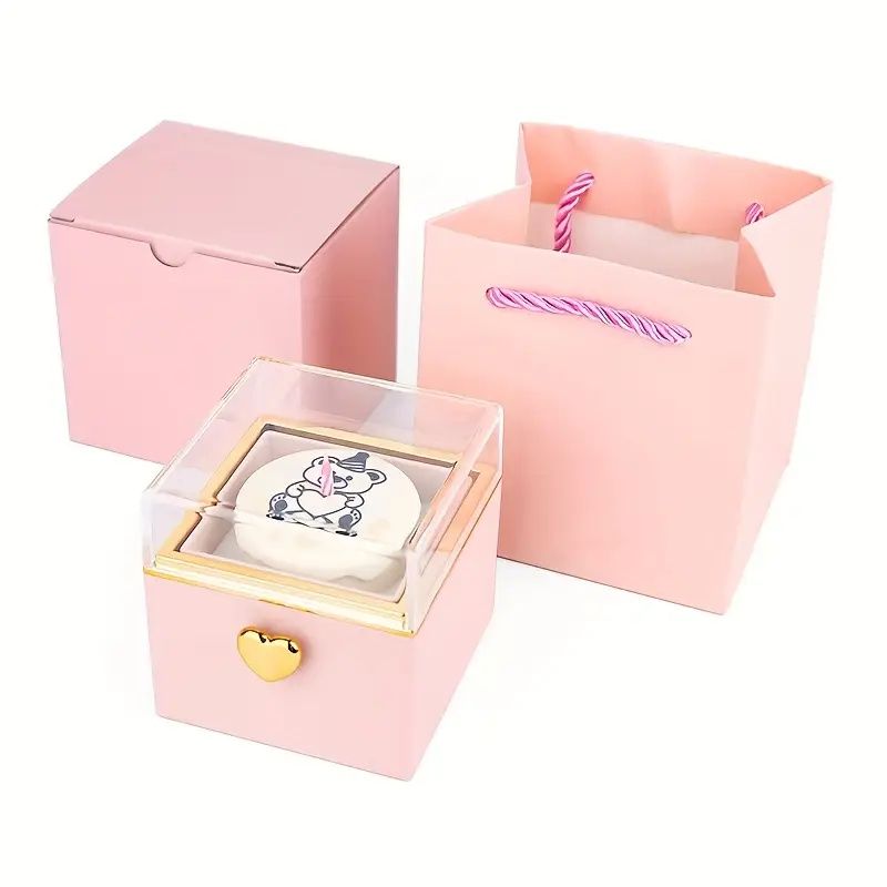 Little Bear Cake Bear Surprise Rotating Jewelry Box (does Not Include Necklace And Ring), Comes with A Candle As A Gift, A Romantic Gift Box, Suitable for Girlfriend's Birthday, Valentine's Day Or Pro