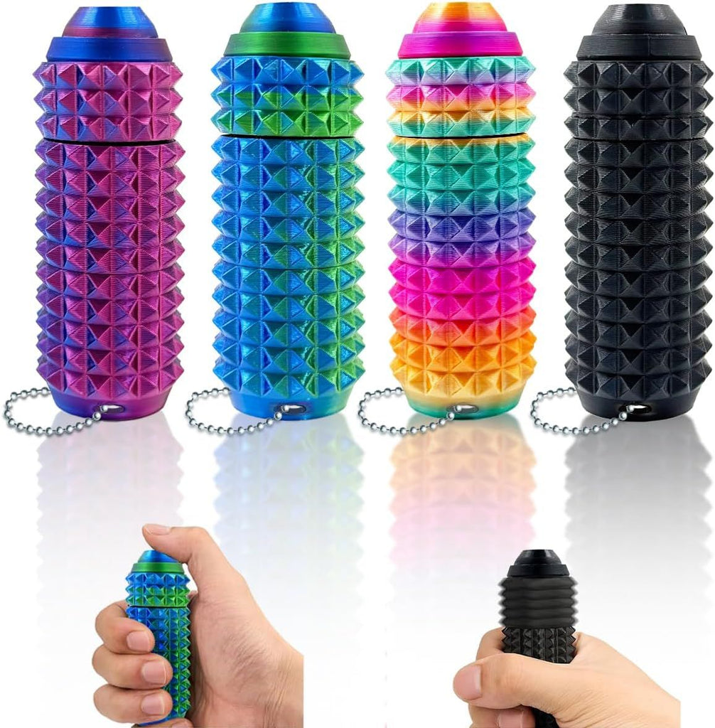 Little Pain Ouchies Fidget (4PCS), With Clicker Button & Spinner Pain Stim Fidget Sensory Toy for Adults & Teens. 3D Printed Spin Spiky Grippie Keychain for Stress Relief & Focus Novelty Gifts