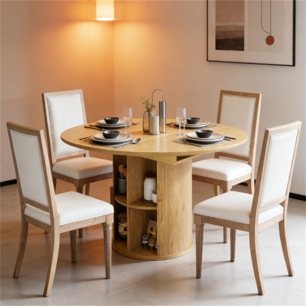 Living room dining table, farmhouse kitchen dining table, with storage rack, natural (Table only)