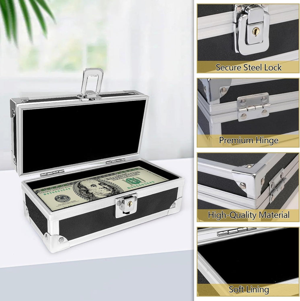Lockable Cash Box - Aluminium Alloy Storage with Single - Row Currency Tray - Ideal for Cash Organizing, Collectors & Everyday Money Keeping