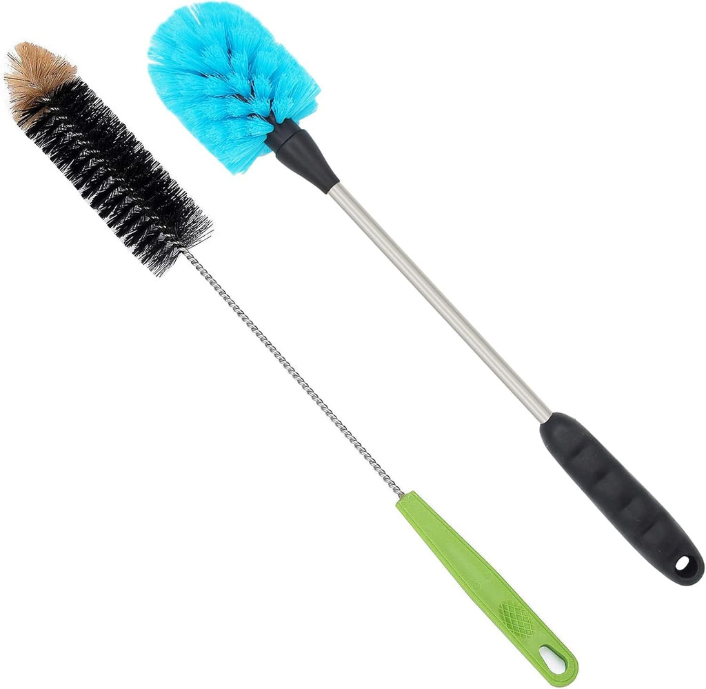Long Bottle Brush, 17 in Bendable Cleaner Brushes for Cleaning Neck Beer Bottles, Wine, Baby Bottles, Water Bottles, Tumblers, Flask, Bird Feeder, Vase, Pipes and Brewing Supplies Black + Blue/2Pack
