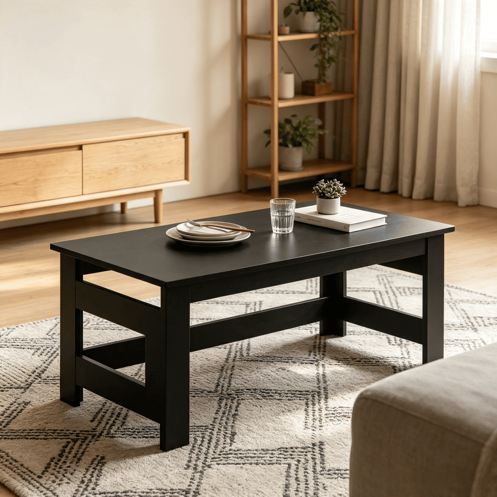 Low Floor Table Portable with Foldable Legs for Living Room - Compact Space-Saving Coffee Table