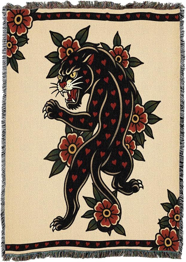 Lucky Lady - Tattoo Design - Tapestry Throw Blanket Woven from Cotton - Made in The USA (50x60)