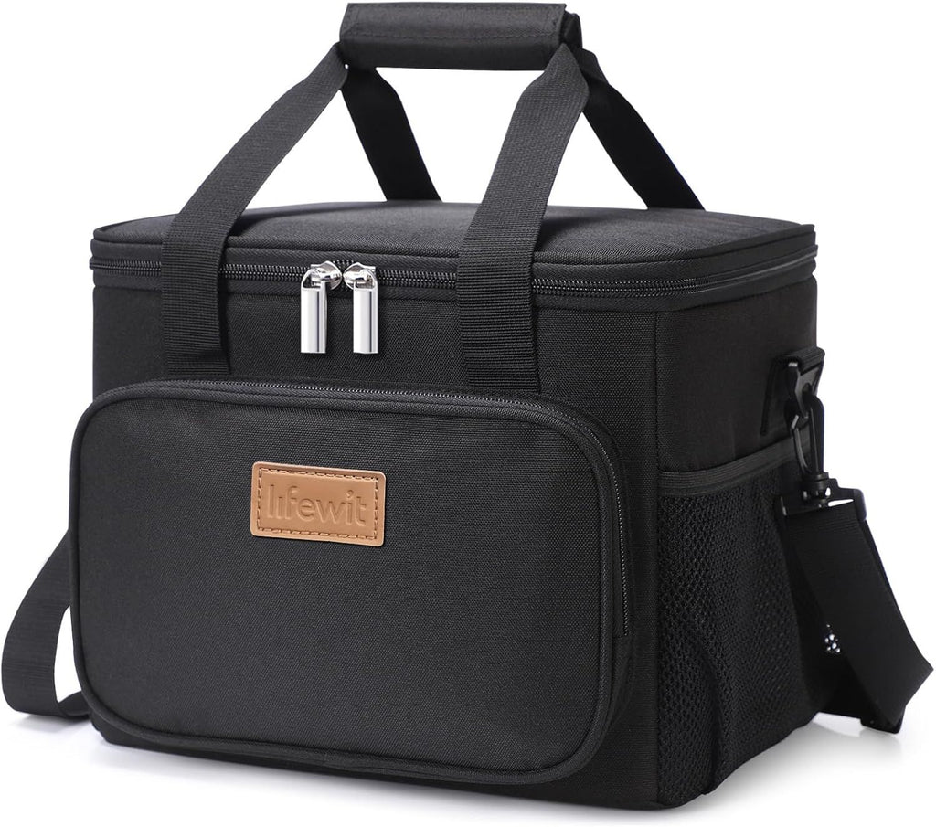 Lunch Bag Insulated Lunch Box Soft Cooler Cooling Tote for Adult Men Women, Black 12-Can (9L)