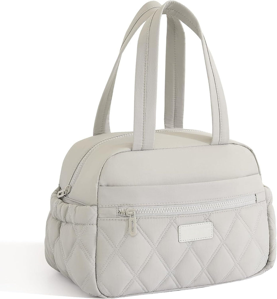 Lunch Box for Women Men, Cute Reusable Insulated Lunch Tote Bag, Gray | Quilted Lunch Bag, Lightweight Soft Puffy Padded Lunch Cooler for Work Picnic Office Beach Travel Meal Prep Adults