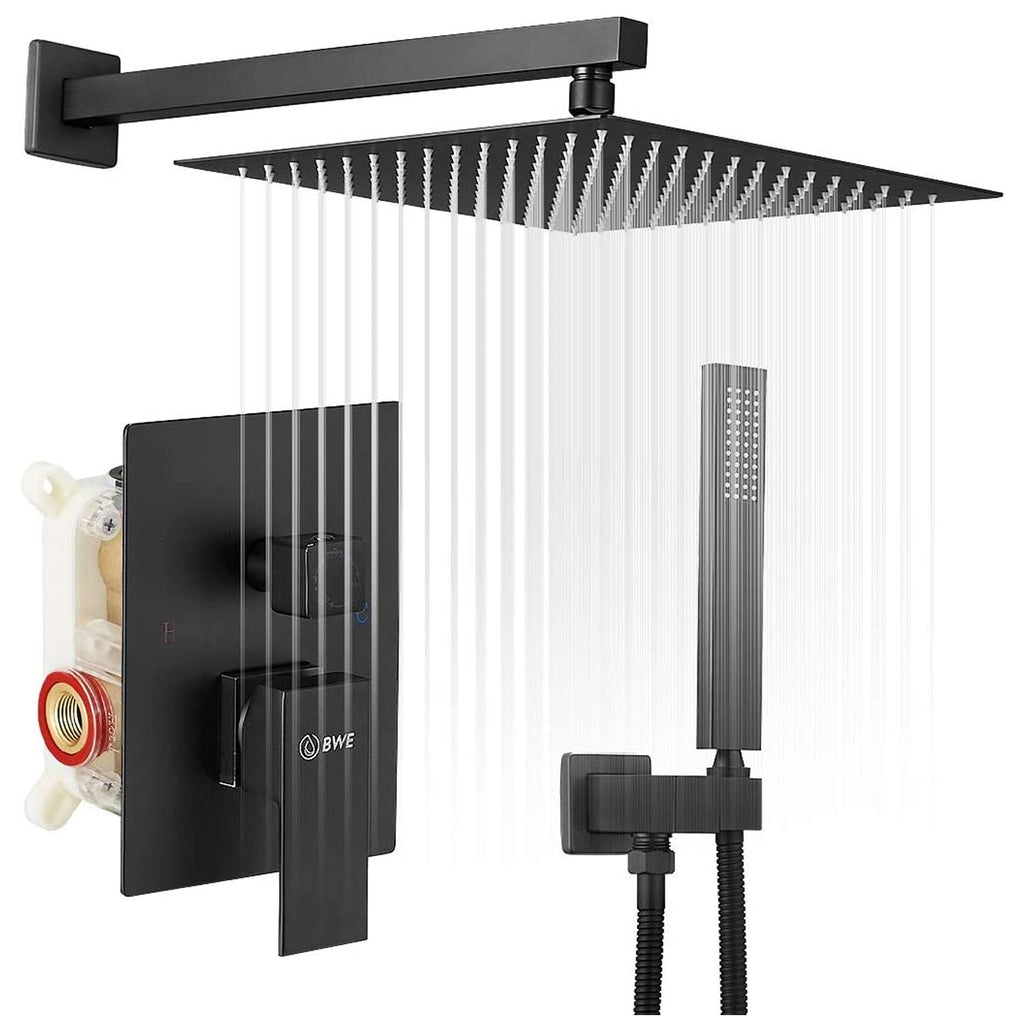 Luxurious Single Handle 2-Spray 10 in. Wall Mount Square Shower Head with Hand Shower Faucet