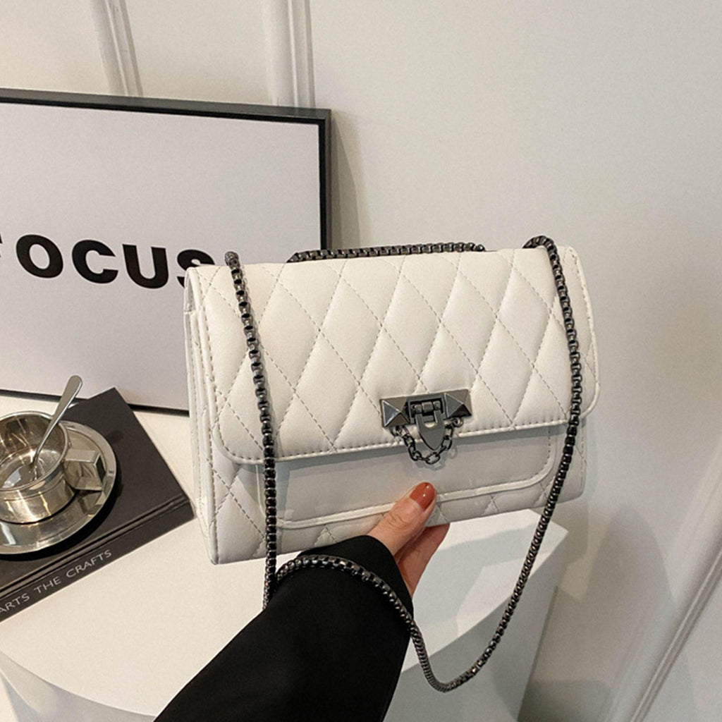 Luxury Quilted Chain Mini Square Bag, Minimalist Textured Buckle Shoulder Bag, Light Luxury Versatile Crossbody Handbag for Women