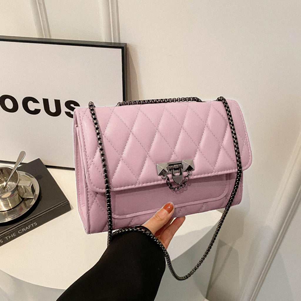 Luxury Quilted Chain Mini Square Bag, Minimalist Textured Buckle Shoulder Bag, Light Luxury Versatile Crossbody Handbag for Women