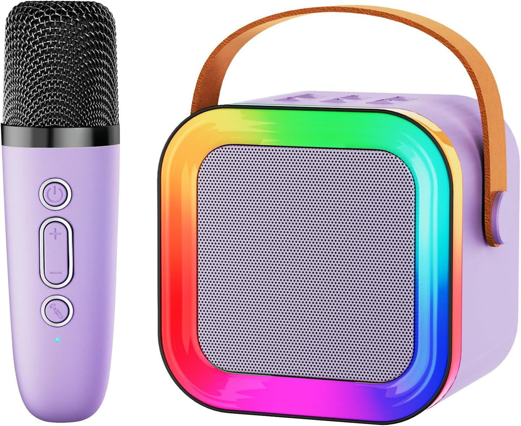 Machine Speaker for Kids Adults,Portable Bluetooth with 1-2 Wireless Microphones,Christmas Birthday Gifts Toys Girls Boys Ages 4, 5, 6,7, 8,9,10,11,12+ Years Old Toddler (Purple - 1 Mic)