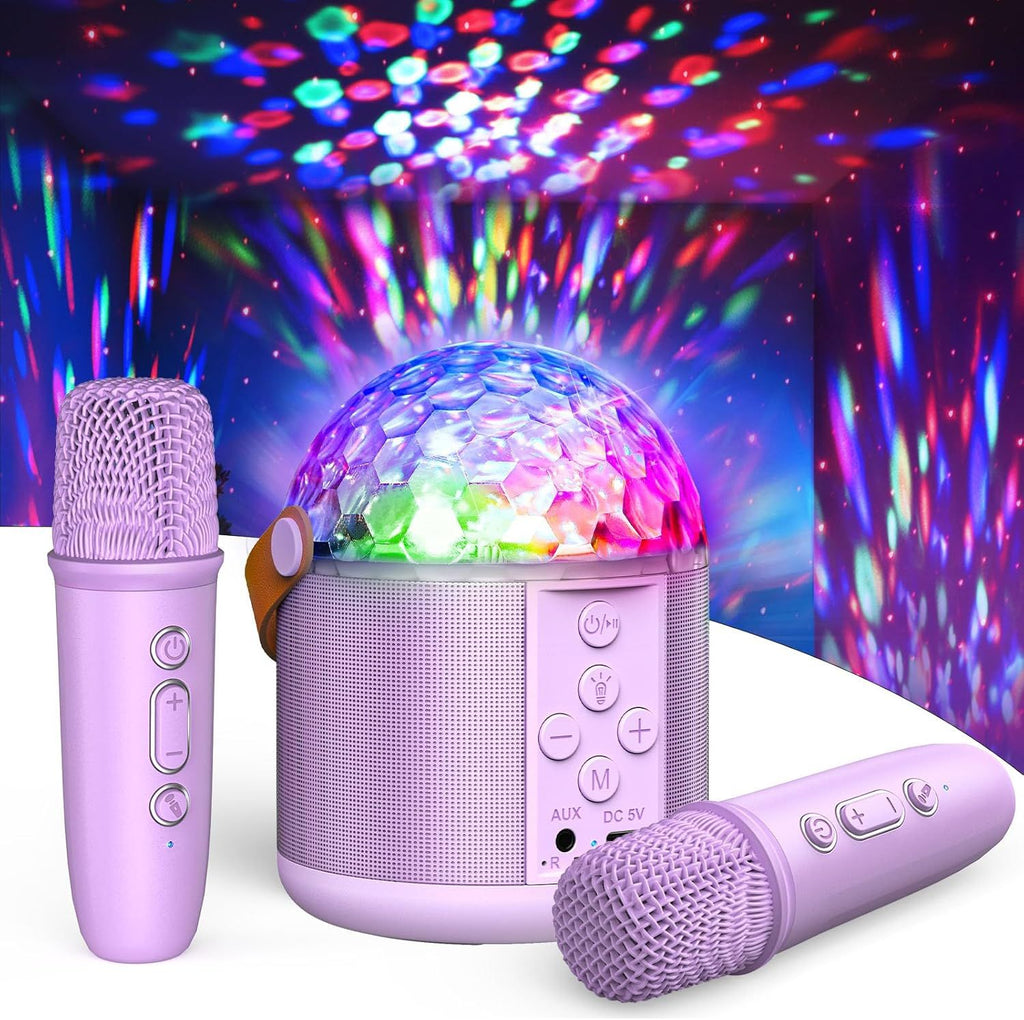 Machine with Disco LED Lights for Adults Kids, Portable Bluetooth Speaker with 2 Wireless Microphone, Christmas Birthday Gifts Toys for 3-12+ Kids Family Home Party Stocking Stuffers