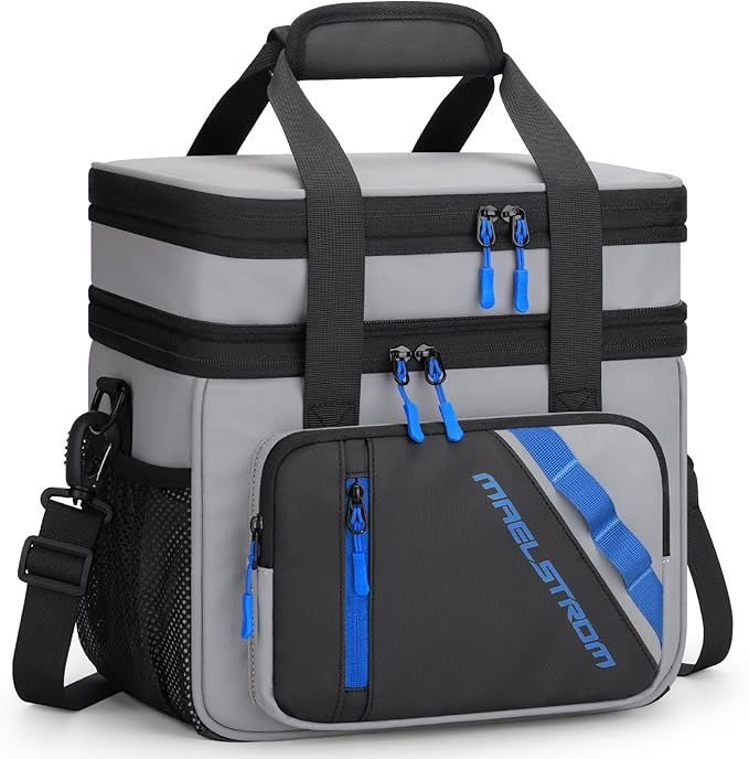 Maelstrom Lunch Box, 20L Insulated Lunch Bag for Men Women, Expandable Double Deck Leakproof Cooler Bag with 6 Pockets, Reusable Lunch Tote Bag for Work, Picnic, Travel, Grey