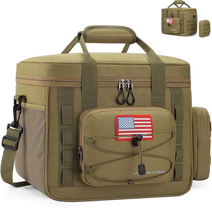 Maelstrom Tactical Lunch Box, Insulated Lunch Bag for Men, Large Durable Leakproof Cooler Bag with Detachable MOLLE Bags, Modern Lunch Tote for Adult Women Work,Picnic,20 Cans/15 L, Khaki